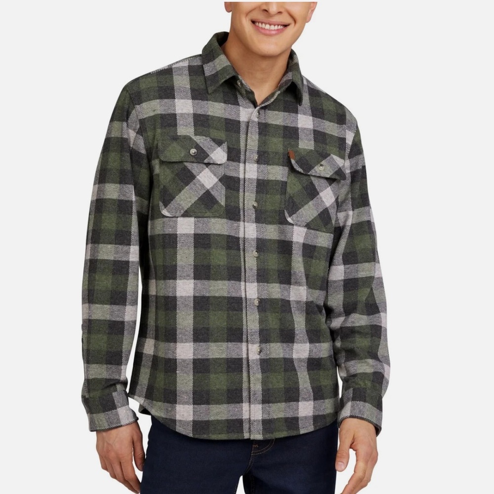 Chaps Plaid Flannel Shirt Jacket | Green Gray Button Front | Size Small
